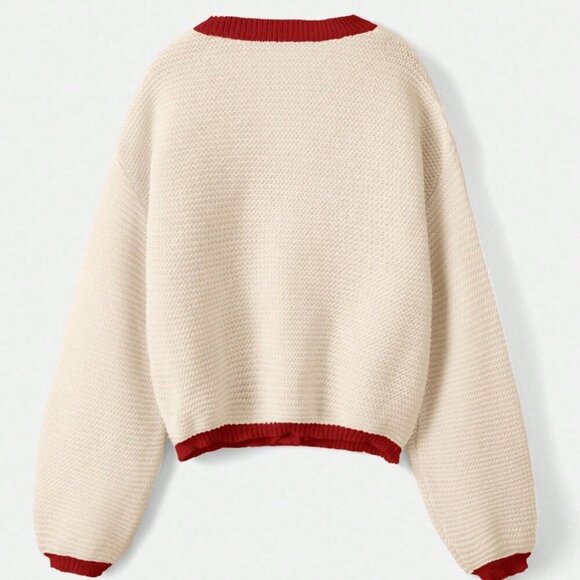 Apricot Casual Women's Cute Crochet Strawberry Print Button sweater Cardigan - Picture 4 of 4